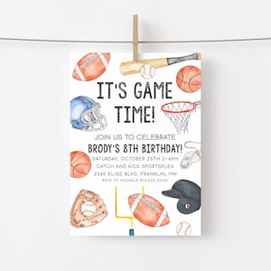 Sports Birthday Invite Football Basketball Baseball Printable Template Sports Theme Invitation Digital Printable Try Before You Buy