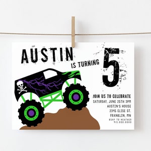 Monster Truck Birthday Party Invitation Printable Template, Editable Instant Download, Monster Jam Trucks Grave Digger Invitation