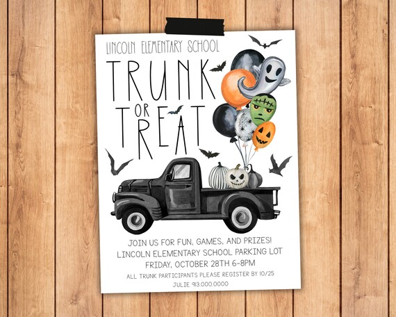 Trunk-or-Treat Flyer Template Halloween Trunk-or-Treat Poster Sign Flyer Try Before You Buy, Custom Instant Download Easy to Print