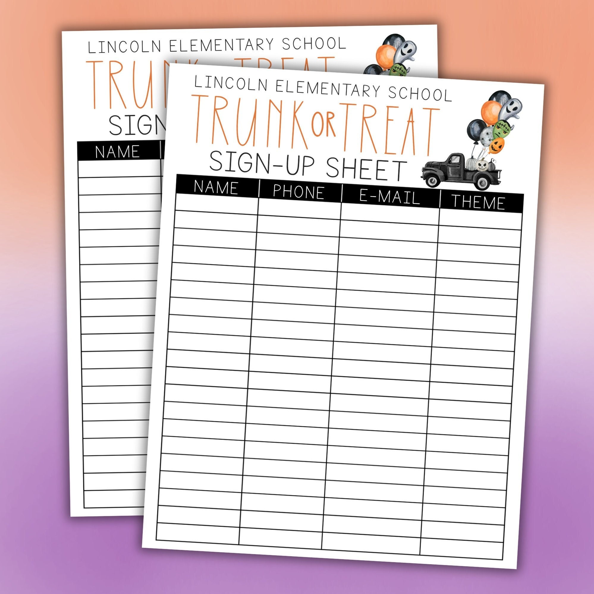 Trunk Or Treat Sign Up Sheet Printable Template Halloween Trunk Or Treat Sign UP Form Try Trunk Or Treat Sign Up Sheet Printable Template Halloween Trunk Or Treat Sign UP Form Try