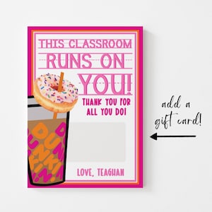 Modèle imprimable de carte-cadeau Dunkin' Donuts de remerciement du professeur Porte-carte cadeau de remerciement de l'enseignant Carte-cadeau de l'enseignant facile à modifier
