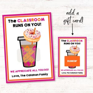 Anerkennung für Lehrer Dunkin 'Donuts Druckbare Geschenkkarte Vorlage, Wertschätzung für digitale Lehrer Danksagungskarte, Geschenkkarte für Lehrer