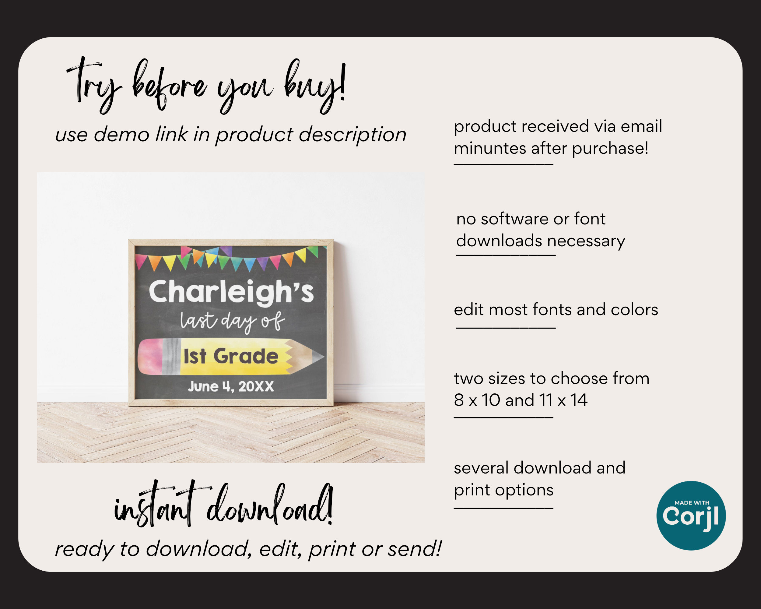 Last Day of School Sign Printable Template Instant Download 8x10 and