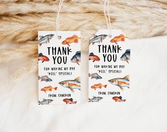 Cumpleaños de pesca gracias etiqueta gracias fiesta favor etiqueta plantilla imprimible, etiqueta de fiesta tema de pesca Pruebe antes de comprar descarga instantánea