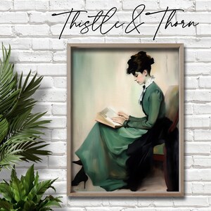 Vintage Portrait of a Woman Reading - Printable Art - Vintage Art - Portrait Print - Elegant Wall Art