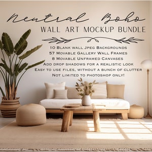 Neutral Boho Mockup Bundle, Frame Mockup, Blank Wall Mockup, Wall Art Mockup, Gallery Wall Mockup, Cottagecore, Living Room Mockup