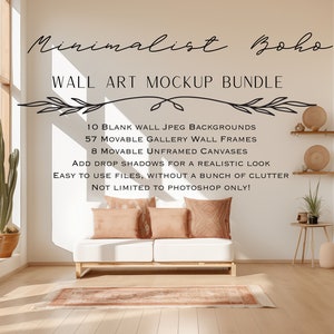 Minimalist Boho Mockup Bundle, Frame Mockup, Blank Wall Mockup, Wall Art Mockup, Gallery Wall Mockup, Cottagecore, Living Room Mockup