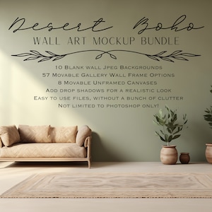 Desert Boho Mockup Bundle, Frame Mockup, Blank Wall Mockup, Wall Art Mockup, Gallery Wall Mockup, Cottagecore, Living Room Mockup