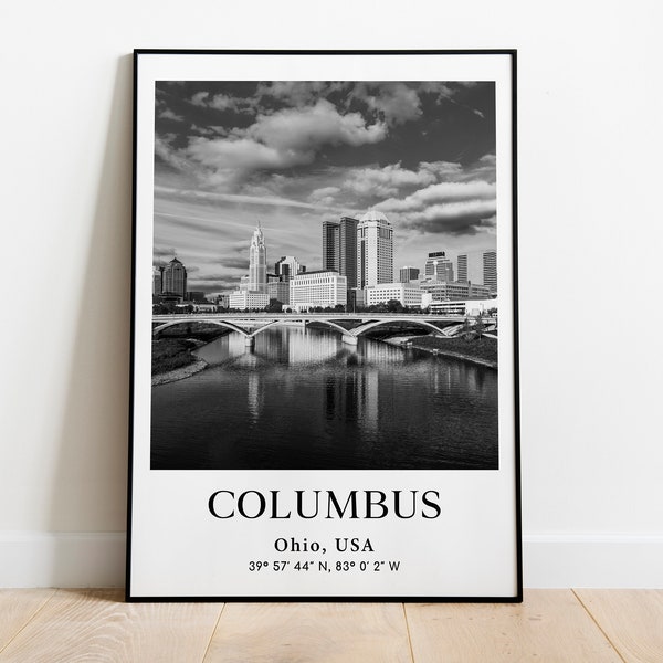 Columbus Poster, Black and White World Cities, United States Photo, Usa Photography, North America, Ohio Print