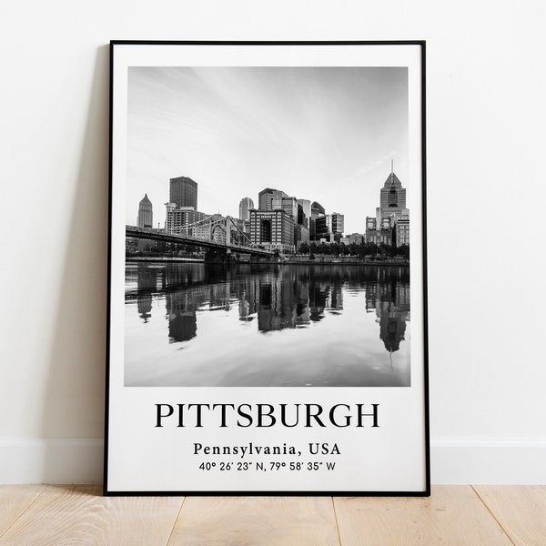 Affiche de Pittsburgh, Villes du monde noir et blanc, Impression de Pennsylvanie, Photo des États-Unis, Photographie des États-Unis, Amérique du Nord