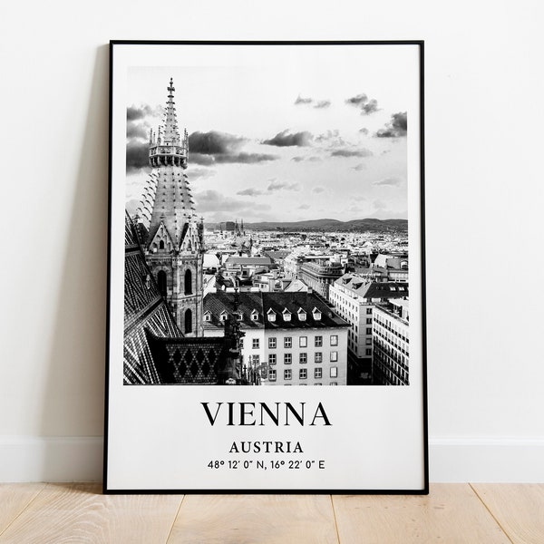 Vienna Poster, Black and White World Cities, Austria Picture, European City Photo, Europe City Poster, Travel Print