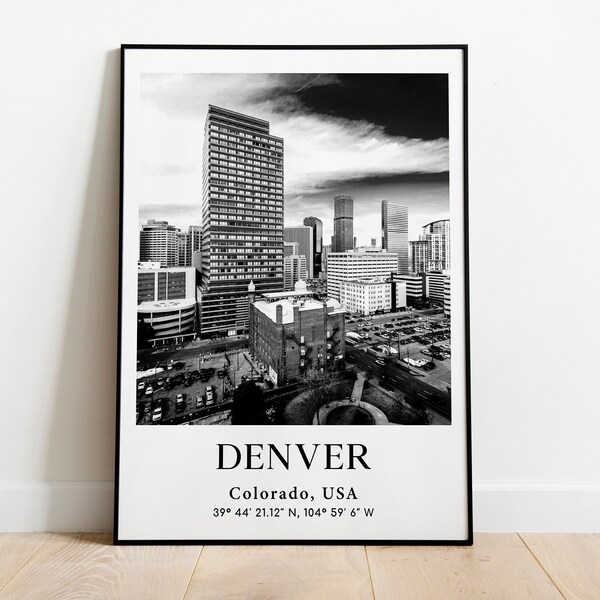 Denver Poster, Black and White World Cities, Colorado Poster, United States Photo, Usa Photography, North America