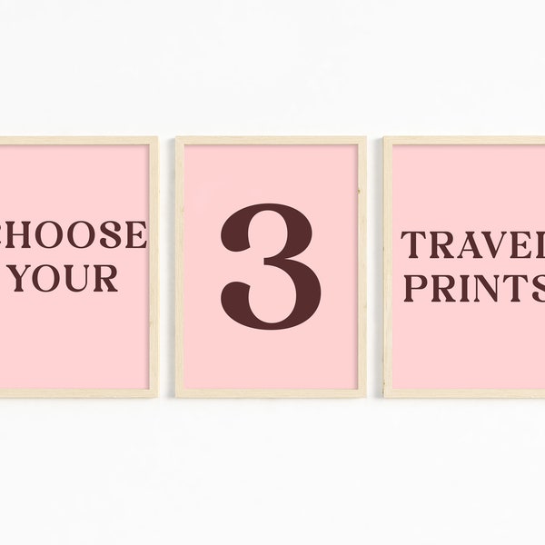 Pick Your 3 Prints, Choose Your Travel Poster, Set Of Travel Print, Cities Wall Art Gallery Set, Custom Cities Photo