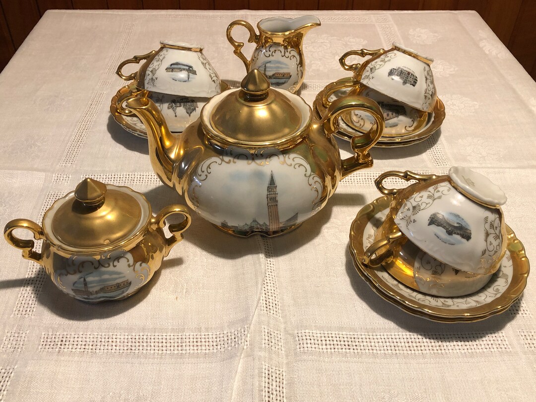 ANTIQUE BAVARIA Set of 6 Tea Cups and Saucers Venezia Torre Dell ...