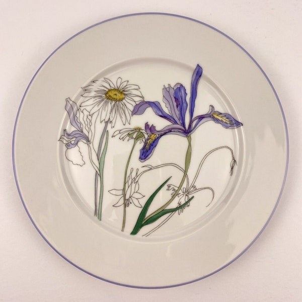 Block Spal Hillside 8 inch side plate, vintage 1980s, Iris and Daisy, made in Portugal