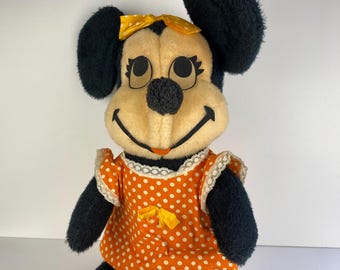 Vintage Disney Minnie Mouse, 1970s large 24" plush, Rare Collectible Disneyana Stuffed Toy, Made in USA