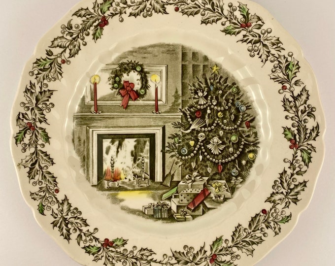 Johnson Brothers Merry Christmas Dinner Plate, 10.5 Vintage Holiday Dinnerware, Collectible