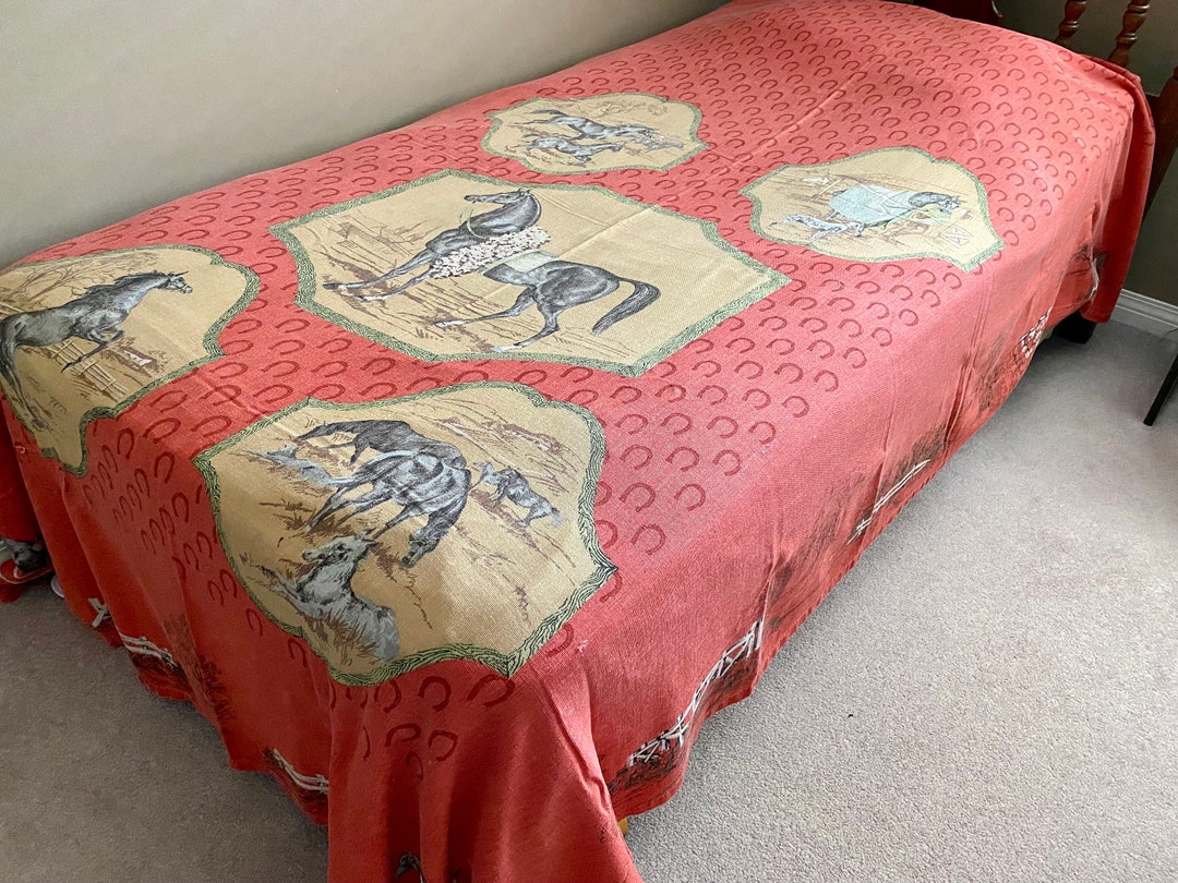 Vintage Bates Twin Bedspread Rare Horse Themed Cotton Bed Etsy