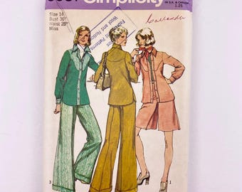 Simplicity 5931 Vintage Pattern 1973, Size 14 Uncut, Misses Unlined Shirt-Jacket, Wide Leg Pants, Pantskirt, Retro Sewing Pattern