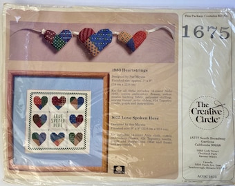 Vintage cross stitch kit unopened, Creative Circle "Love Spoken Here" wall art needlework craft kit