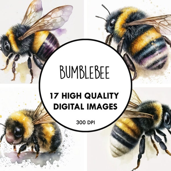 Niedliche Hummel Aquarell - 17 hochwertige JPGs - digitaler Download - Biene Honig Kinderzimmer Dekor Clip Art digitales Papier Handwerk