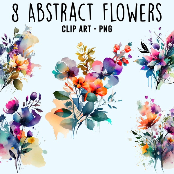 Watercolor Abstract Flowers Clipart - Mystical Drip Ink Splatter Dreamy Floral Digital Art