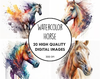 Horse Watercolor - 20 High Quality JPGs - Digital Download - Nursery Wedding Decor Clip Art Digital Paper Craft