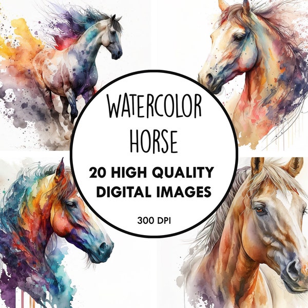 Horse Watercolor - 20 High Quality JPGs - Digital Download - Nursery Wedding Decor Clip Art Digital Paper Craft