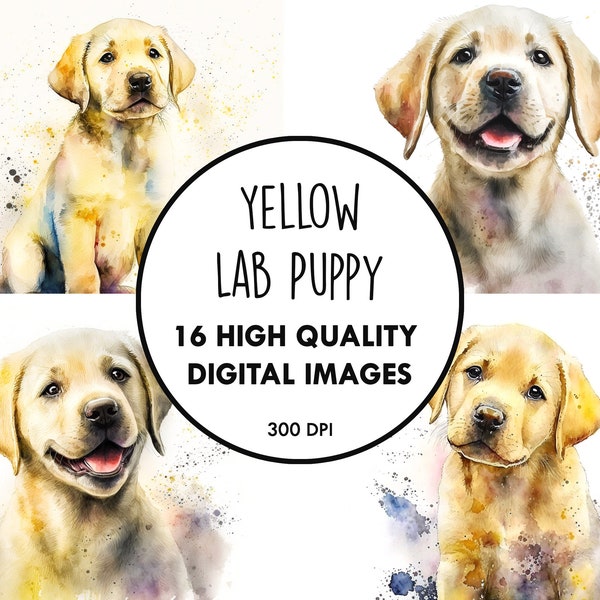 Yellow Labrador Puppy Watercolor - 16 High Quality JPGs - Digital Download - Cute Dog Pup Clip Art Digital Paper Craft Printable