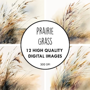 Prairie Grass Watercolor - 12 High Quality JPGs - Digital Download - Grassland Farm House Prints Clip Art
