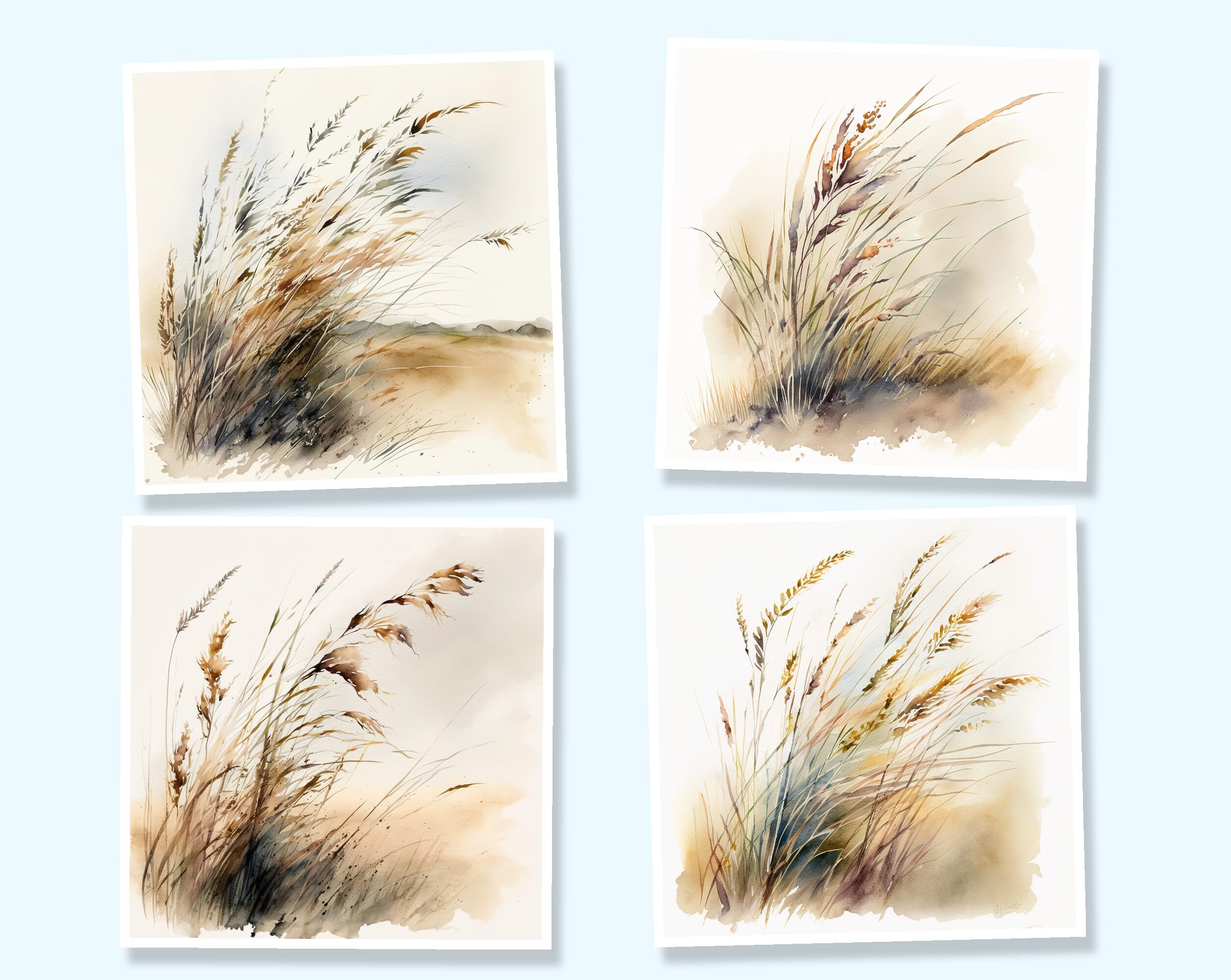 Prairie Grass Watercolor 12 High Quality Jpgs Digital Download