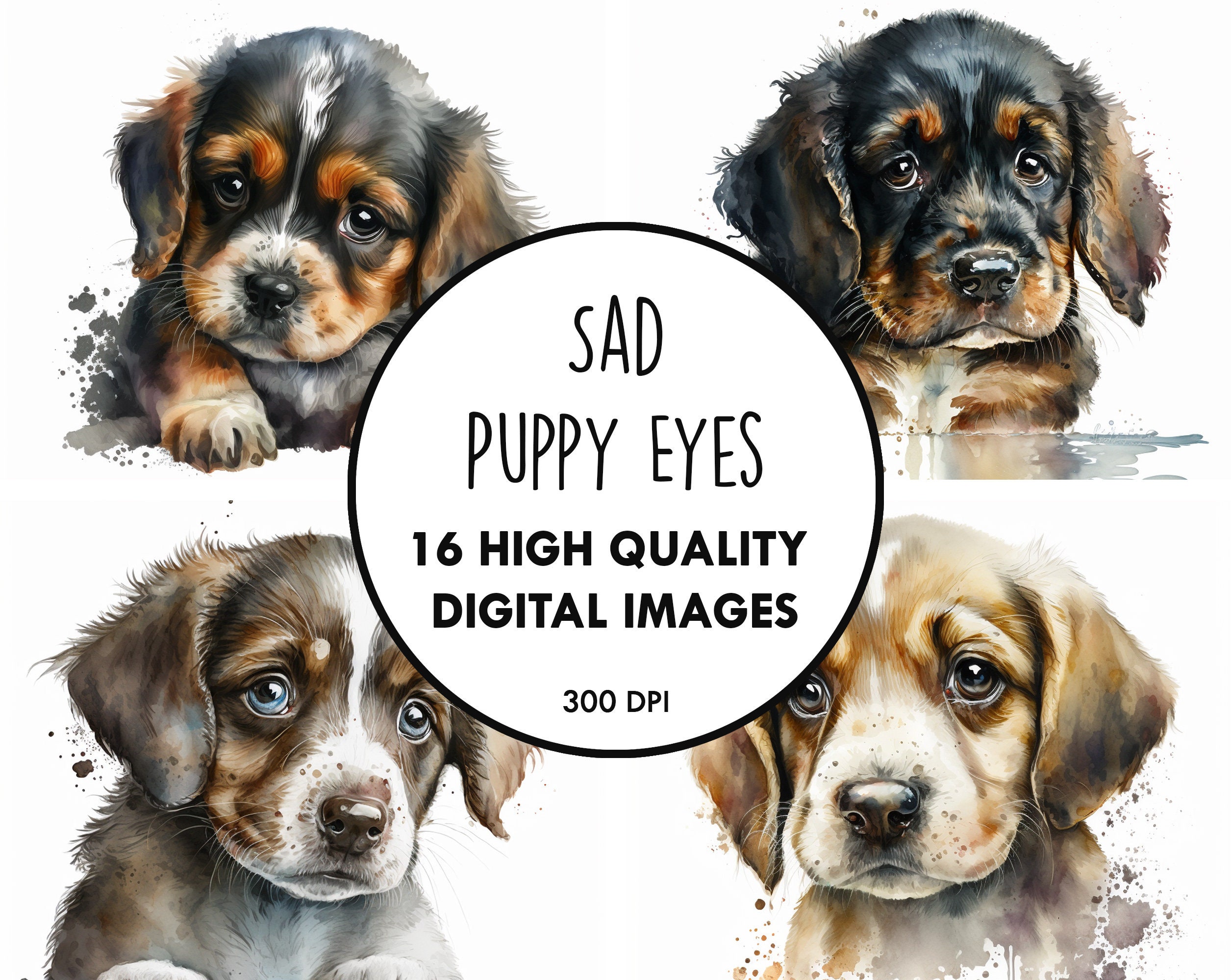 Sad Puppy Eyes Watercolor 16 High Quality Jpgs Digital Download Cute Dog  Pup Prints Clip Art Digital Paper Craft Printable - Etsy