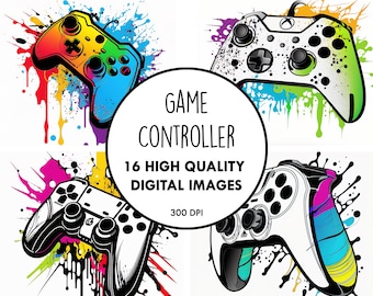 Game Controller Clip Art - 16 High Quality JPGs - Digital Download - Gaming Decor Clip Art Digital Paper Craft