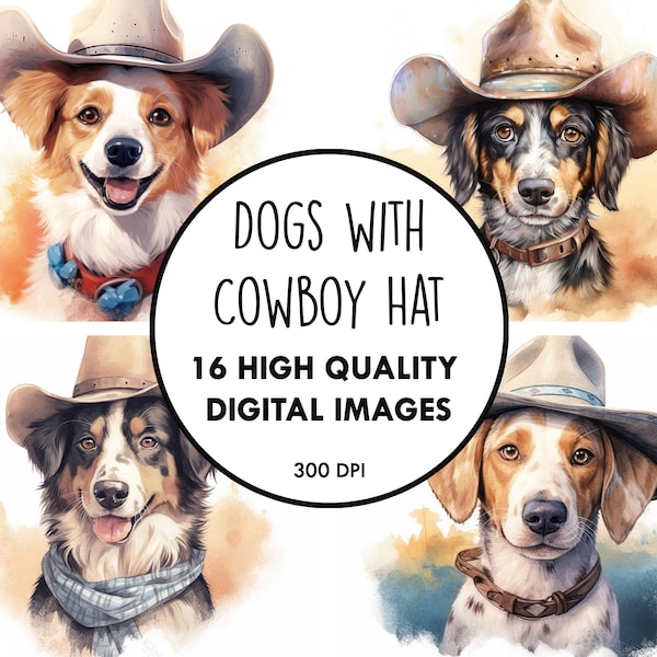 Dog Cowboy Hat Print Etsy