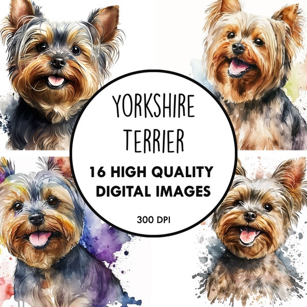 Yorkshire Terrier Watercolor - 16 High Quality JPGs - Digital Download - Cute Dog Pup Puppy Prints Clip Art Digital Paper Craft Printable