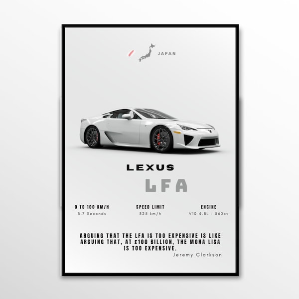 Lexus LFA Poster - Automotive Art Print with Enthusiastic Quote by Jeremy Clarkson - Supercar Wall Decor