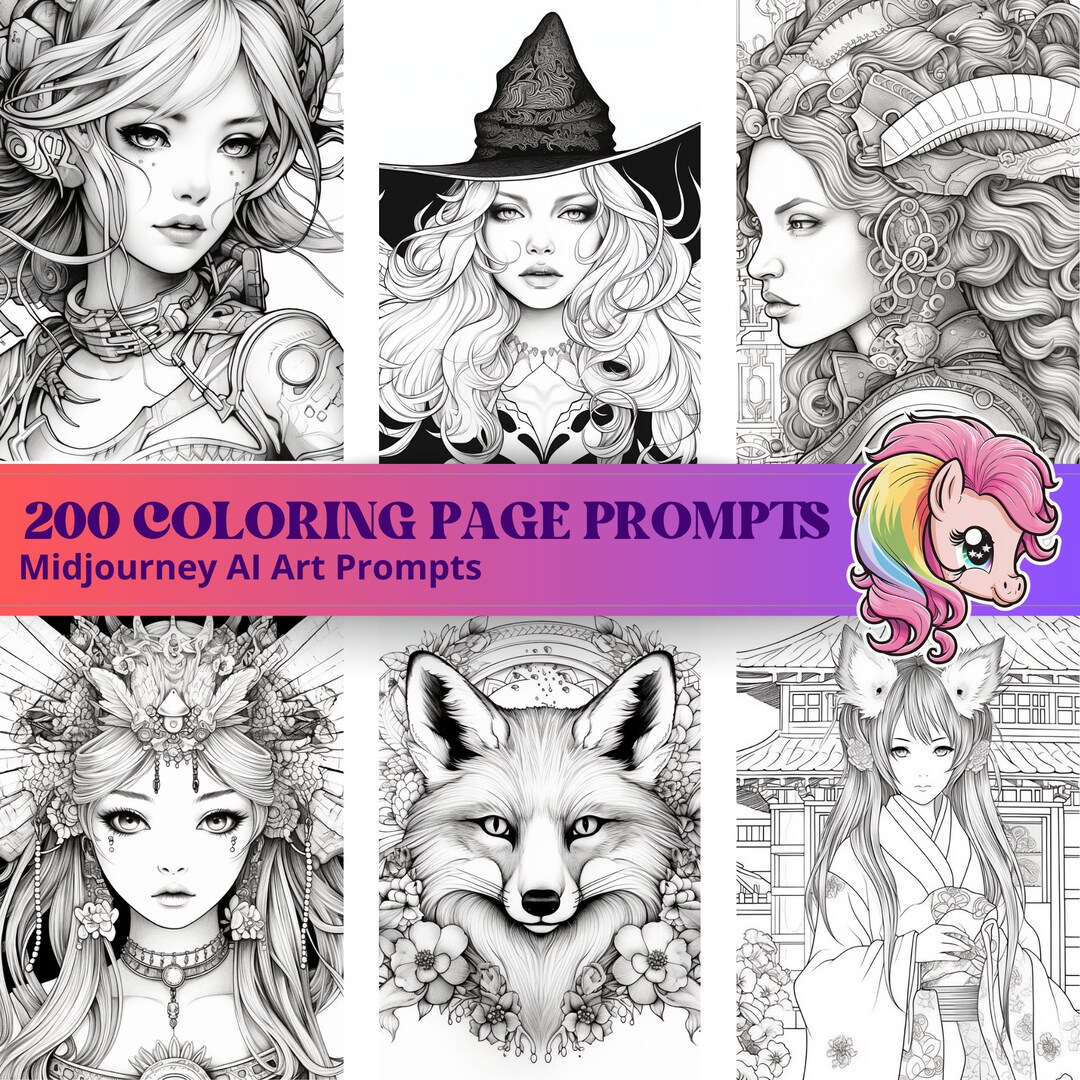 200 Midjourney Prompts for Coloring Pages Midjourney Coloring Sheet, AI