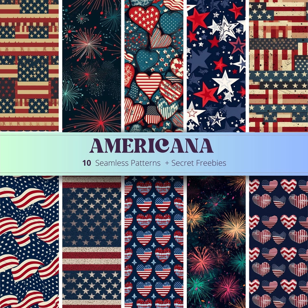 Americana Seamless Patterns, July 4th Digital Paper Instant Download ...
