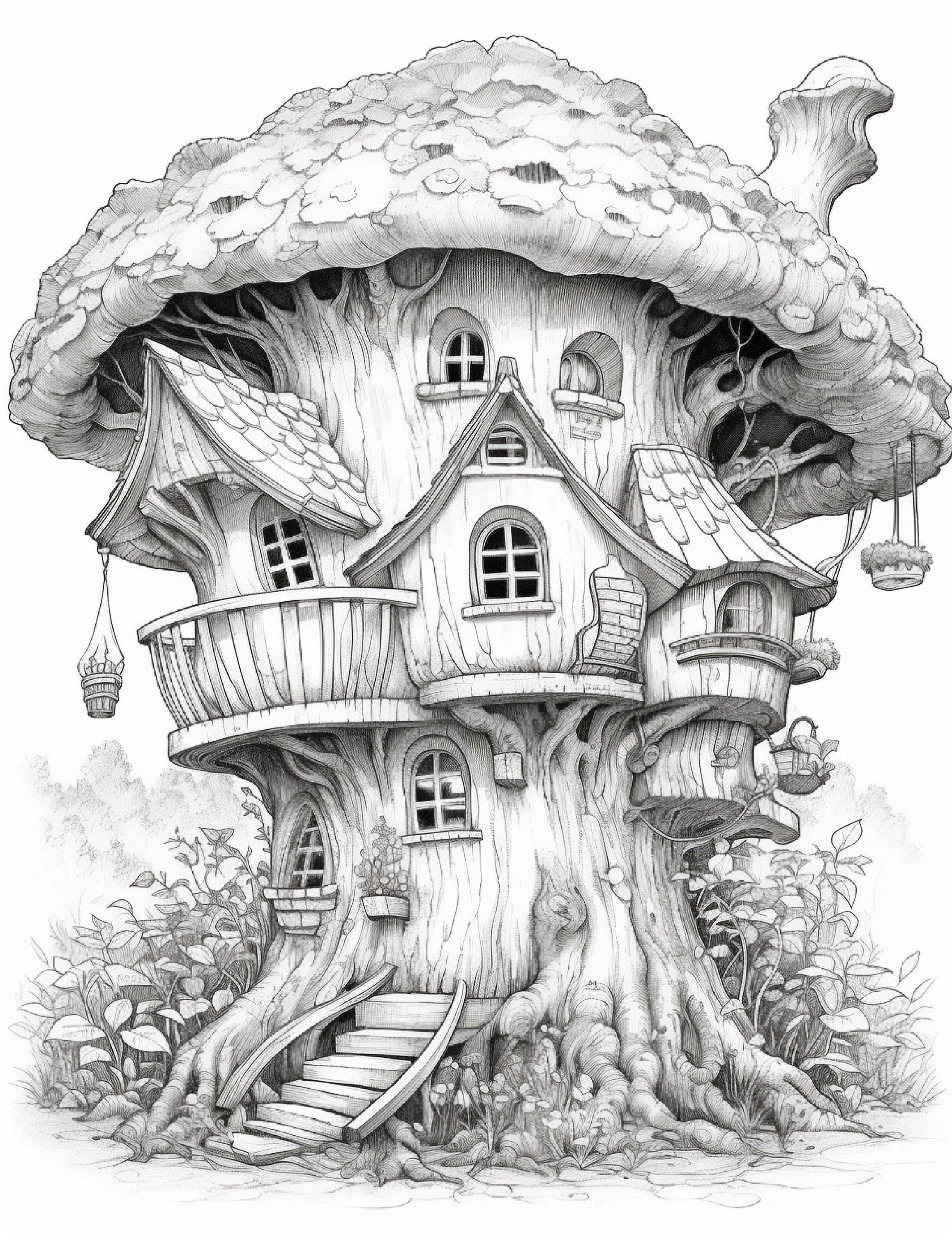 Printable Fairy Houses Coloring Pages 30 Pages Cute - Etsy