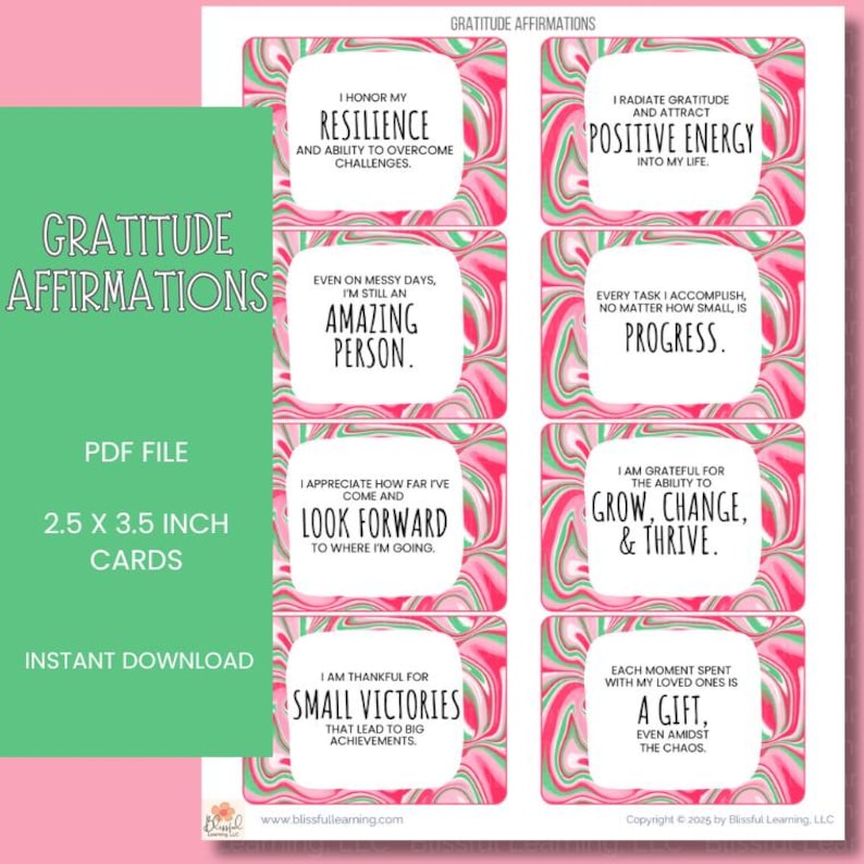 Gratitude Affirmation Cards: Daily Mindfulness Gift Set Printable (PDF ...