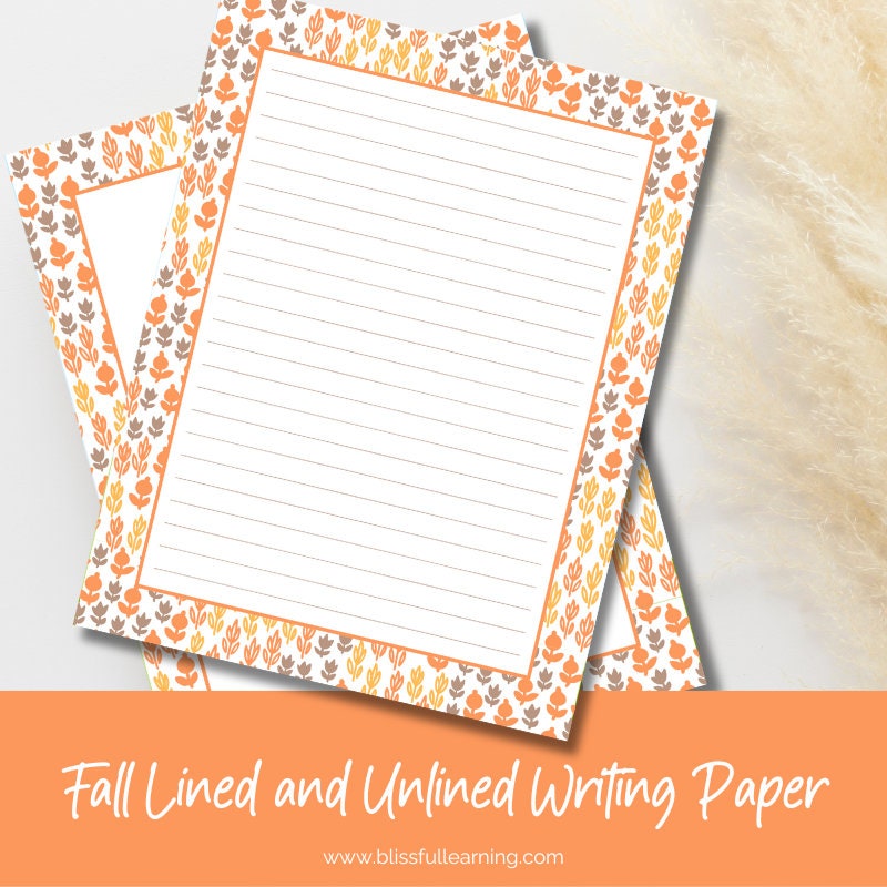 Fall Floral Printable Writing Paper, Autumn Floral Printable Lined and ...