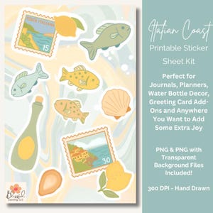 Amalfi Coast Sticker Sheet: Hand-Drawn Mediterranean Designs (Digital Download)