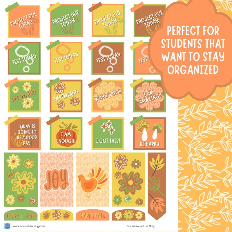 Fall Printable Planner Stickers for Students, Decorative and Functional ...