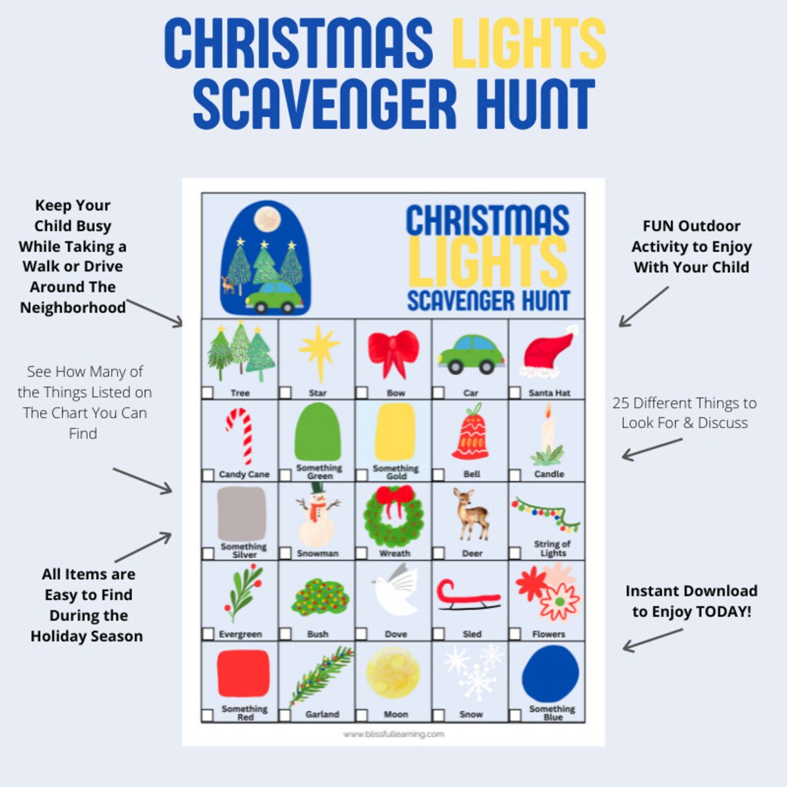 Christmas Lights Scavenger Hunt, Outdoor Holiday Game for Families