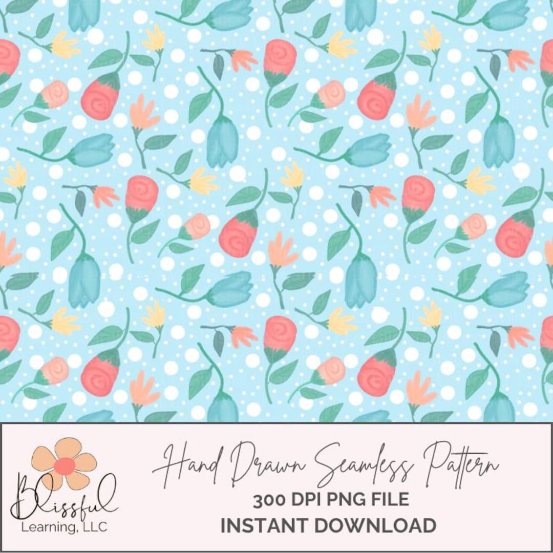 Boho Floral Seamless Pattern: Hand-drawn Digital Paper (PNG) - Etsy