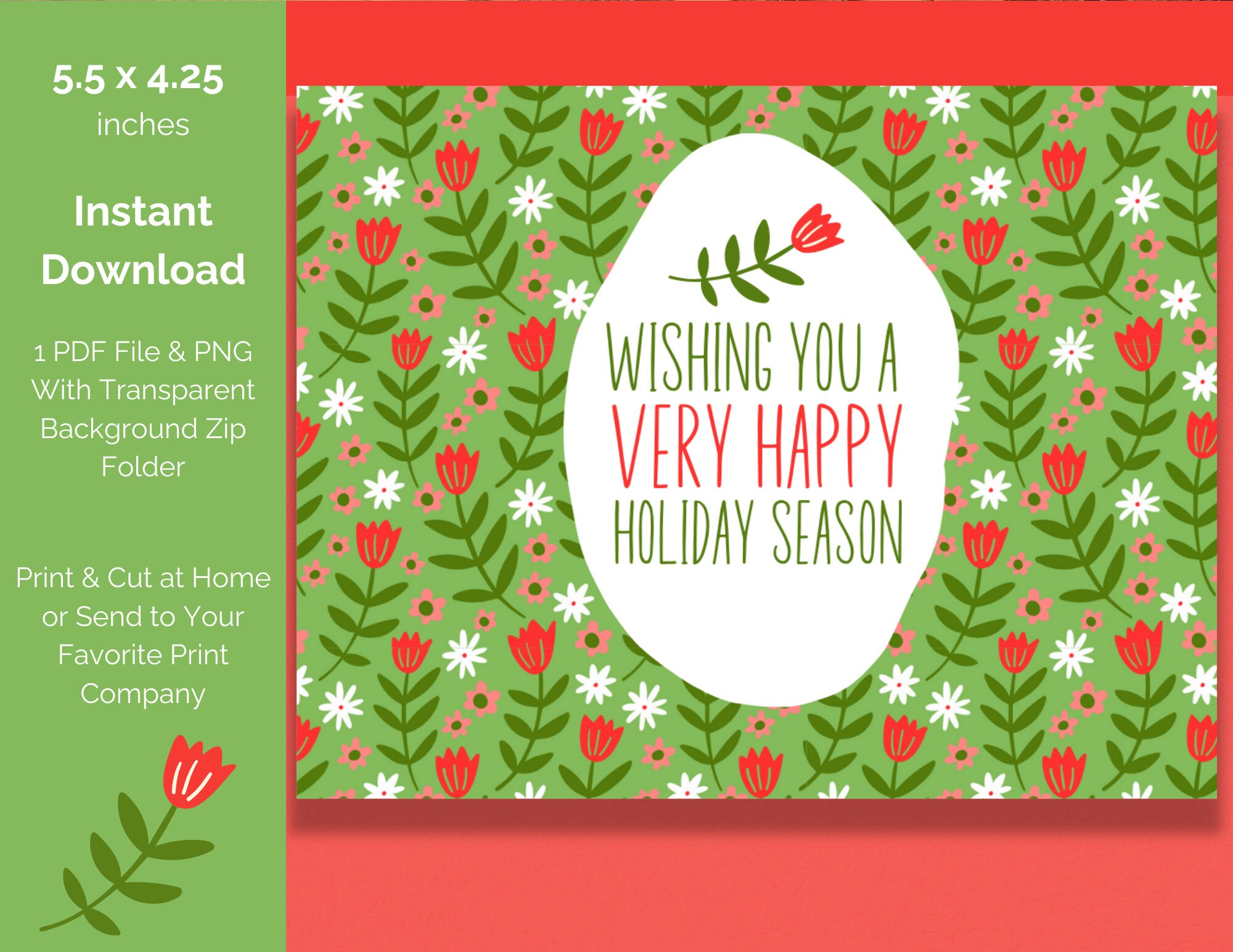 Happy Holiday Printable Card With Round Stickers and Envelope Template ...