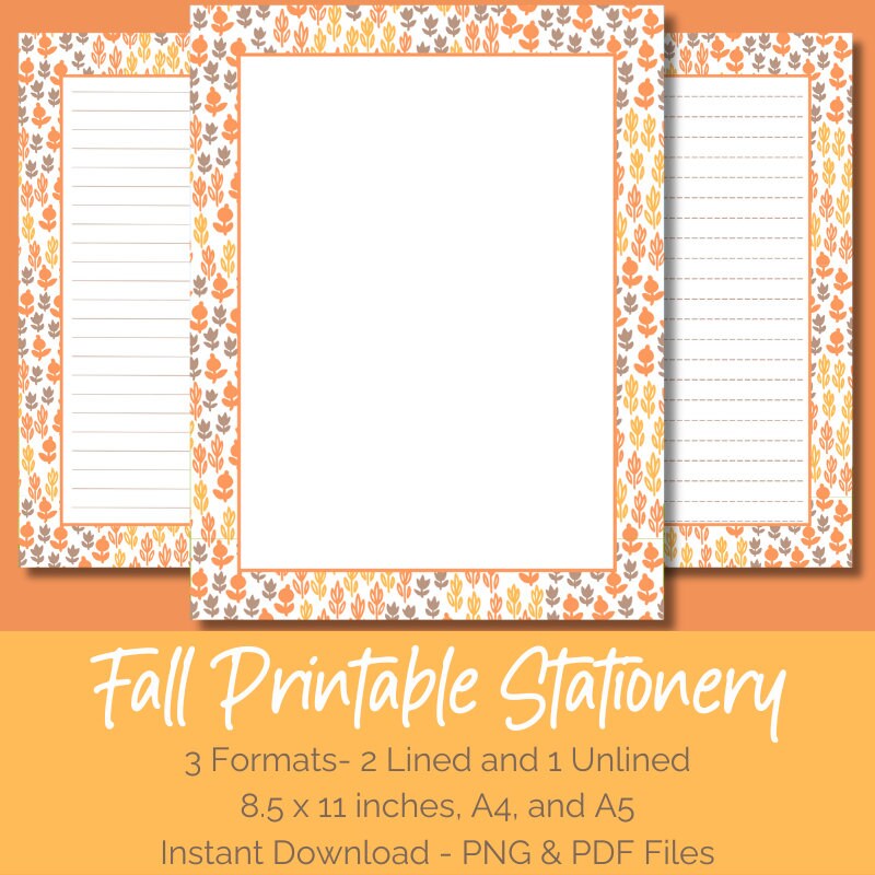 Fall Floral Printable Writing Paper, Autumn Floral Printable Lined and ...