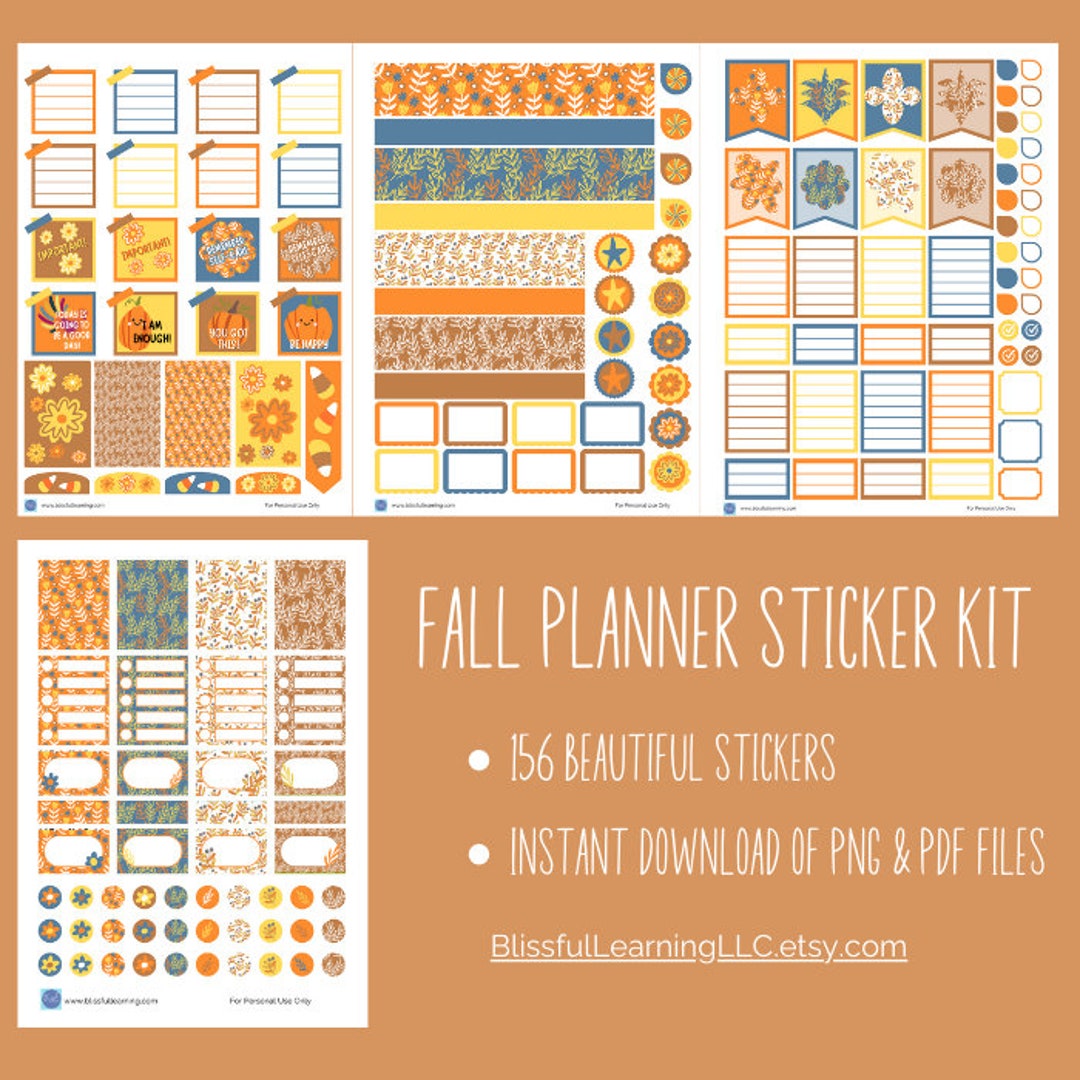Fall Floral Planner Stickers: Autumn Scrapbook Kit (PDF & PNG) - Etsy