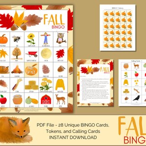 Fall Bingo Game Set with Hand-Drawn Illustrations - Perfect for Fall Celebrations, Family Game Night, and More! 28 Unique BINGO Cards, PDF