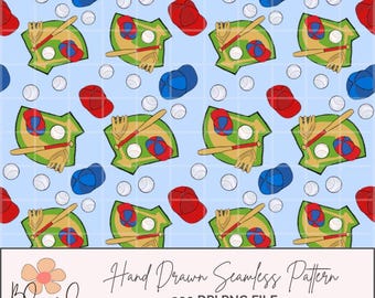 Baseball Seamless Pattern: Hand-Drawn Sports Design (PNG Digital Download)